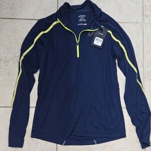 ASICS Men's Blue Jacket with Bright Yellow Trim